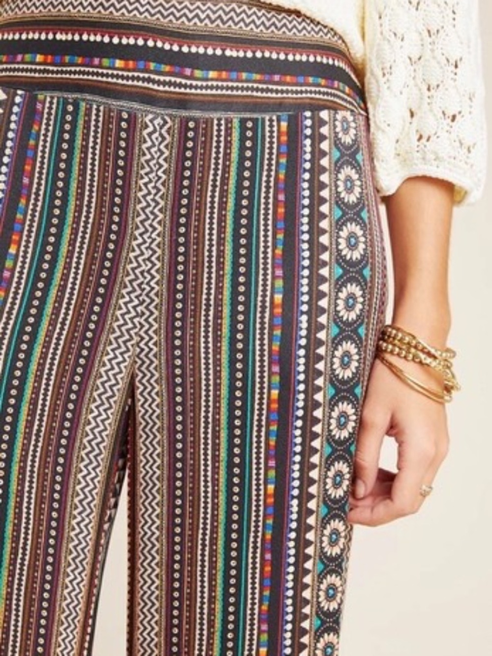 Farm Rio for Anthropologie Satin Wide Leg Pants Floral Geo Print-Large